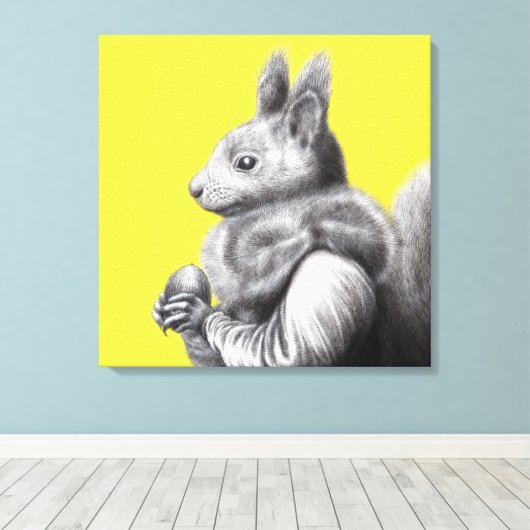 Rode eekhoorn met grijze eekhoornbontsjaal (geel) canvas afdruk (Insitu (Houten vloer))