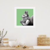 Rode eekhoorn met grijze eekhoornbontsjaal (Moegi) Poster (Keuken)