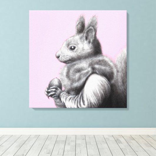 Rode eekhoorn met grijze eekhoornbontsjaal (Ume) Canvas Afdruk (Insitu (Houten vloer))