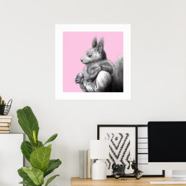 Rode eekhoorn met grijze eekhoornbontsjaal (Ume) Poster