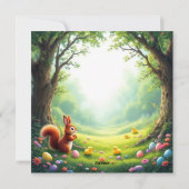 Rode eekhoorn met konijnenoren feestdagenkaart (Achterkant)