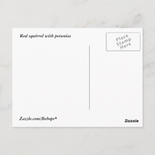 Rode eekhoorn met Petunias Briefkaart (Achterkant)