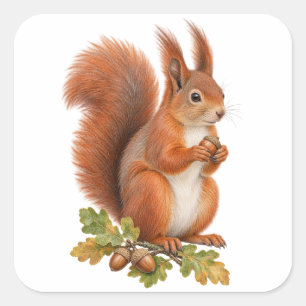 Rode eekhoorn voor een herfst-natuurdagboek vierkante sticker
