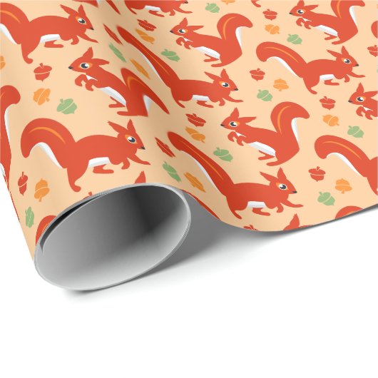 Rode eekhoorns en oranjekleuren cadeaupapier (Rol Hoek)