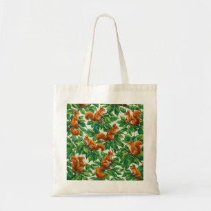 Rode eekhoorns in weelderig groen blad bos tote bag