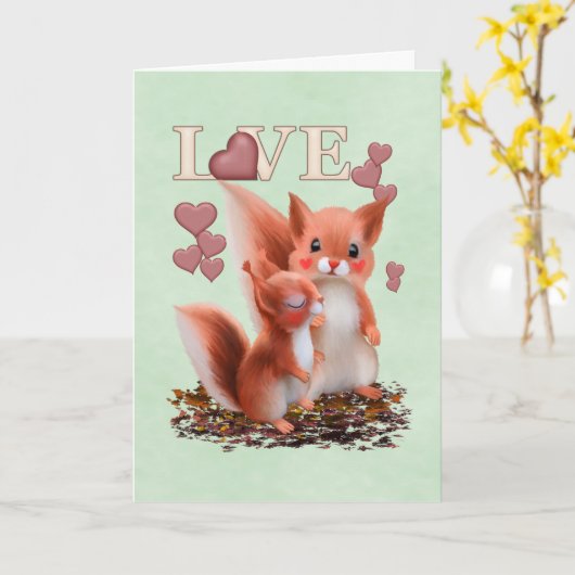Rode eekhoorns verliefd.. kaart (Gele Bloem)