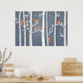 Rode eekhoorns Witte Cypress Trees Papercut Poster (Keuken)