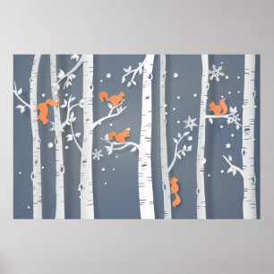 Rode eekhoorns Witte Cypress Trees Papercut Poster