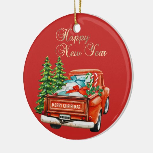 Rode eenpine kerst keramisch ornament (Links)