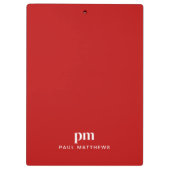 Rode Eenvoudige Bedrijfs Monogram Initialen en Naa Klembord (Achterkant)