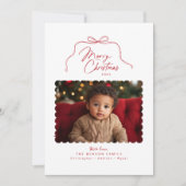 Rode Eenvoudige Boog Gescalpeerde Foto Kerst Kaart (Voorkant)
