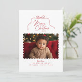 Rode Eenvoudige Boog Gescalpeerde Foto Kerst Kaart (Staand voorkant)