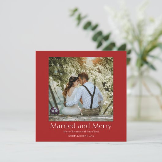 Rode eenvoudige kerst getrouwd en vrolijke Pas get Feestdagenkaart (Staand voorkant)