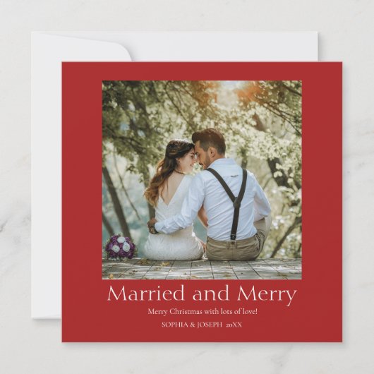 Rode eenvoudige kerst getrouwd en vrolijke Pas get Feestdagenkaart (Voorkant)