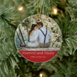 Rode eenvoudige kerst getrouwd en vrolijke Pas get Keramisch Ornament