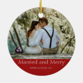 Rode eenvoudige kerst getrouwd en vrolijke Pas get Keramisch Ornament (Achterkant)