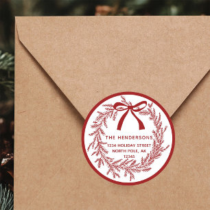 Rode Eenvoudige Kerstdennen Krans Retouradres Ronde Sticker