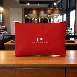 Rode Eenvoudige Minimalistische Monogram en Naam Etui