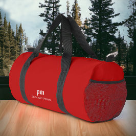 Rode Eenvoudige Minimalistische Monogram en Naam Plunjezak