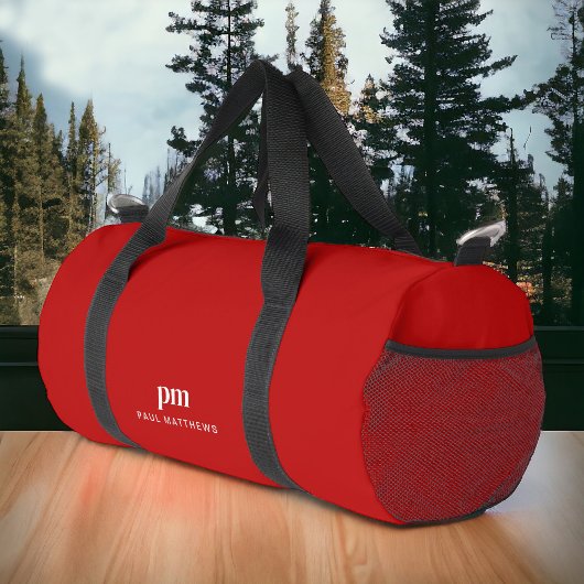 Rode Eenvoudige Minimalistische Monogram en Naam Plunjezak