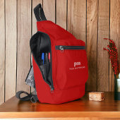Rode Eenvoudige Minimalistische Monogram en Naam Sling Bag