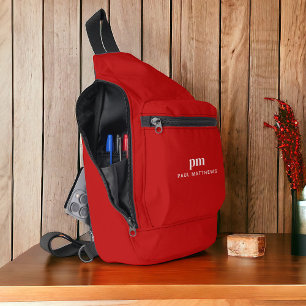 Rode Eenvoudige Minimalistische Monogram en Naam Sling Bag