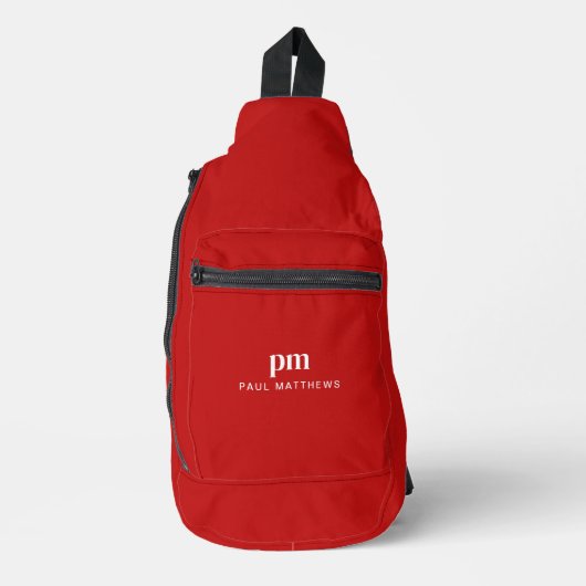 Rode Eenvoudige Minimalistische Monogram en Naam Sling Bag (Voorkant)