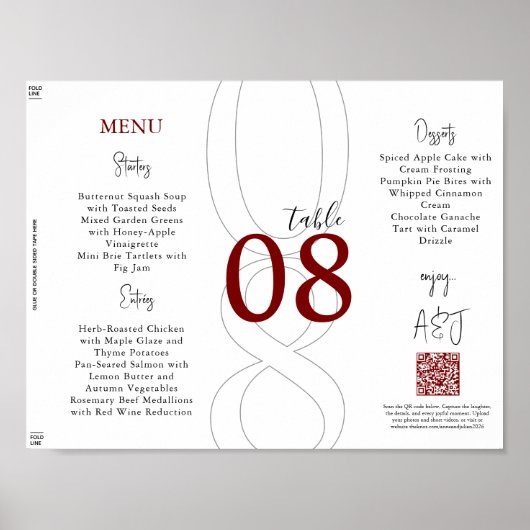 Rode Eenvoudige Moderne Drie-Voudige Trouwmenu Poster (Voorkant)