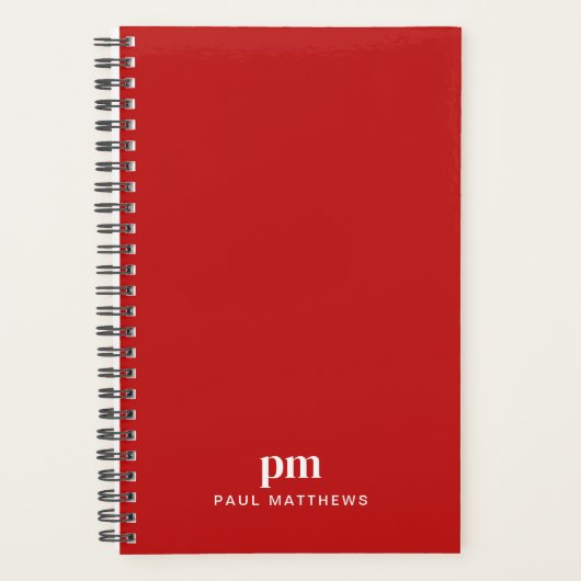 Rode Eenvoudige Professionele Monogram Initialen e Planner (Voorkant)