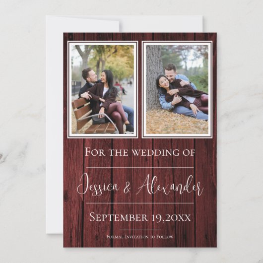 Rode Eenvoudige Rustieke Foto Save The Date (Achterkant)