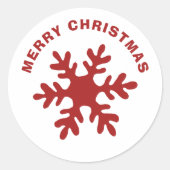 Rode Eenvoudige Sneeuwvlok Vrolijk Kerstfeest Ronde Sticker (Voorkant)