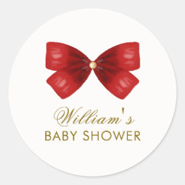 Rode Eenvoudige Waterverf Bow Baby shower Ronde Sticker