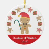 Rode Eerste Kerstmis Baby Foto Gingerbread Boy Keramisch Ornament (Voorkant)