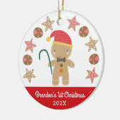 Rode Eerste Kerstmis Baby Foto Gingerbread Boy Keramisch Ornament (Links)