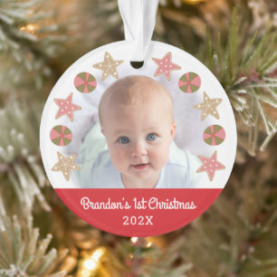 Rode Eerste Kerstmis Baby Foto Gingerbread Boy Ornament