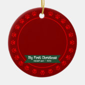 Rode eerste Kerstmis Huisdier Kitten Photo Paws Cu Keramisch Ornament (Voorkant)