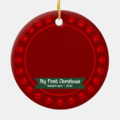 Rode eerste Kerstmis Huisdier Kitten Photo Paws Cu Keramisch Ornament (Achterkant)