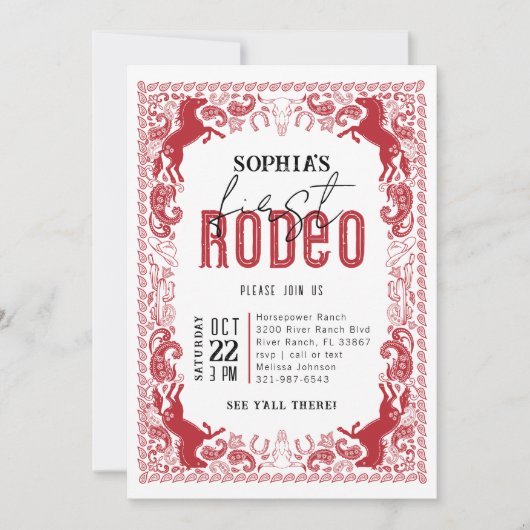 Rode eerste Rodeo verjaardagsuitnodiging - Western Kaart (Voorkant)