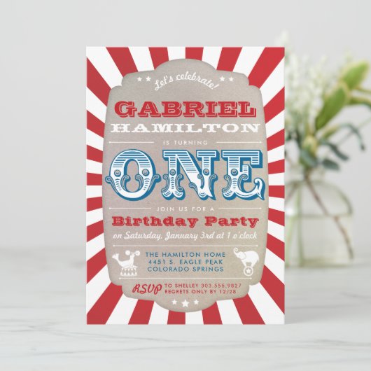 Rode eerste verjaardag  Circus Carnaval Kaart (Staand voorkant)