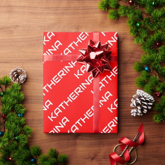 Rode effen kleur | Klassieke witte naam Cadeaupapier (Feestdagen Geschenken)