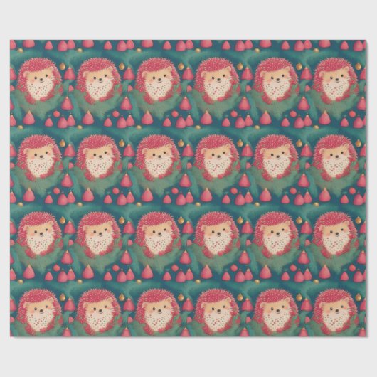 Rode egels in een kerstboom cadeaupapier (Vlak)