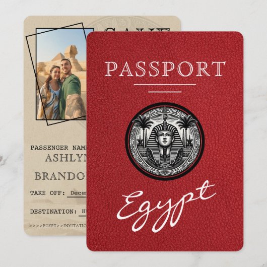 Rode Egyptische Pas Huwelijk Bewaar de Datum Save The Date (Voorkant / Achterkant)