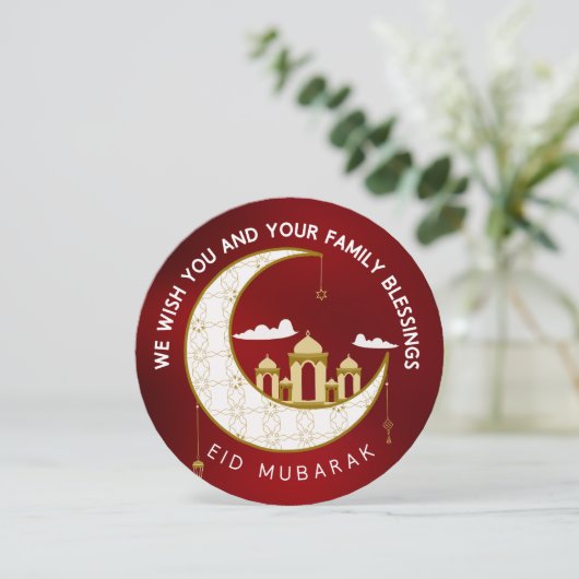 Rode Eid Al-Fitr Mubarak Groet Cirkel Feestdagenkaart (Staand voorkant)