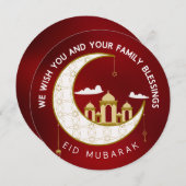 Rode Eid Al-Fitr Mubarak Groet Cirkel Feestdagenkaart (Voorkant / Achterkant)