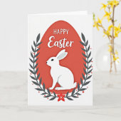 Rode Eier Konijn Pasen Kaart (Gele Bloem)