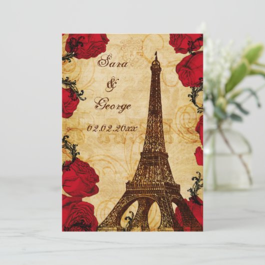rode  eiffeltoren Parijs behalve de datum Save The Date (Staand voorkant)