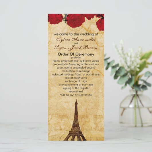 rode  Eiffeltoren Paris huwelijksprogramma Programmakaart (Staand voorkant)