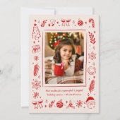 Rode eigenzinnige grillige met de hand getekende k feestdagenkaart (Voorkant)