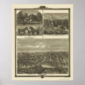 Rode eik, IA Panorama Map - 1875 Poster (Voorkant)