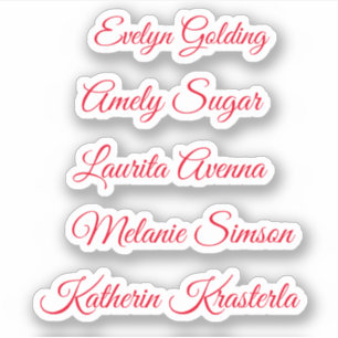 Rode elegant whimsical script gepersonaliseerde na sticker